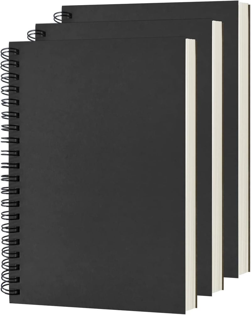 DSTELIN Blank Spiral Notebook, 3-Pack, Soft Cover, Sketch book, 100 Pages / 50 Sheets, 7.5 inch x 5.1 inch, 100GSM, (Black) - Image 1